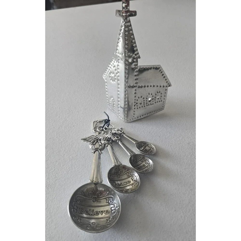 GANZ 4 Pc Measuring Spoon Set Angel 1/4 Tsp to 1 Tbsp & Tin Tealight Church